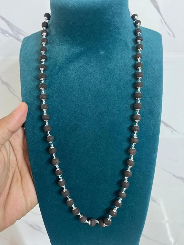 Silver Plated Eternal Karungali Mala - Natural Ebony Wood (Govt.Certified)