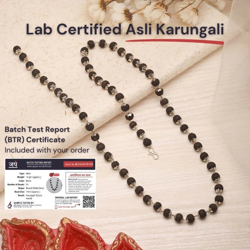 Silver Plated Eternal Karungali Mala - Natural Ebony Wood (Govt.Certified)