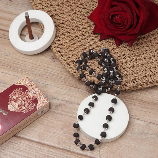 Silver Plated Eternal Karungali Mala - Natural Ebony Wood (Govt.Certified)